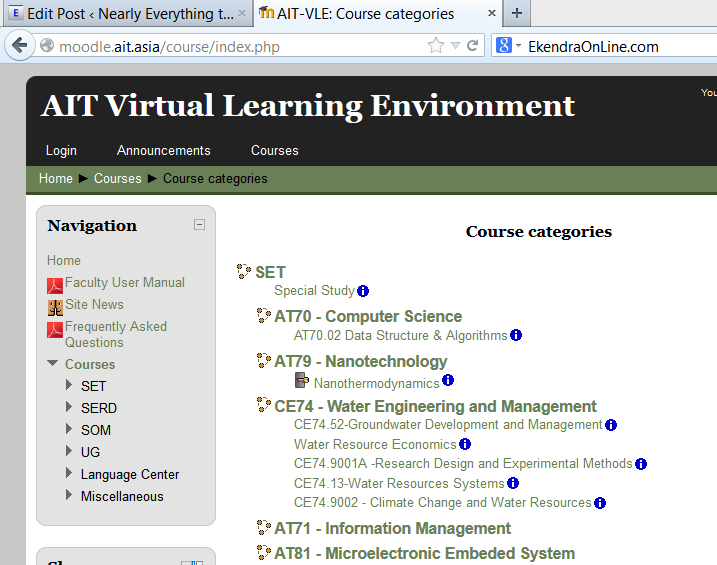 Course integration in Asian Institute of Technology (AIT)'s Moodle VLE
