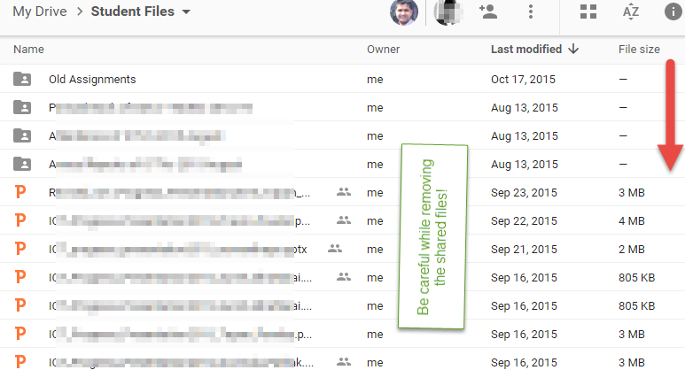 Checking file size and removing them from Google Drive