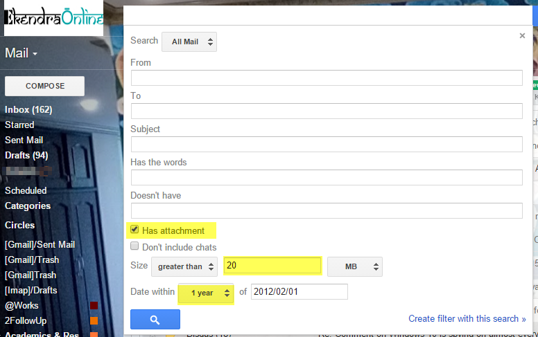 Gmail advanced search for email attachments