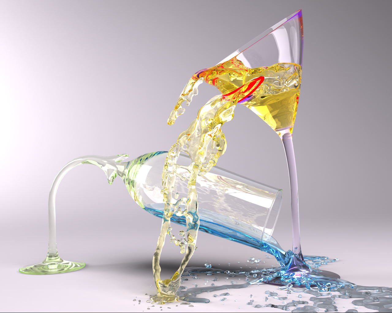 Digital art Glass of spilling liquid - digital glass wallpaper background