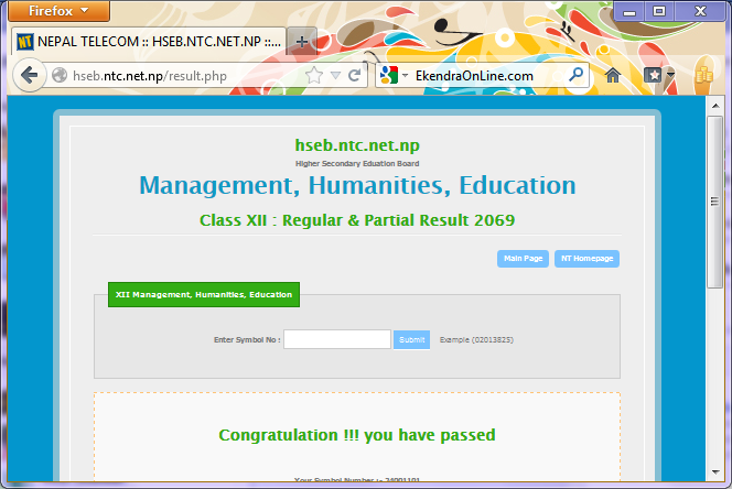 HSEB Result has been hosted by Nepal Telecom 