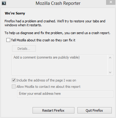 Mozilla Firefox Crash Reporter, a typical screenshot