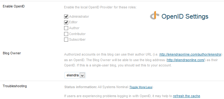 OpenID provider settings in WordPress