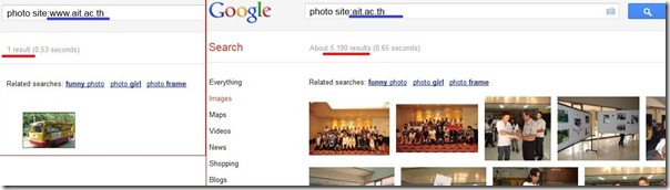 Google Images search results with and without www for ait.ac.th