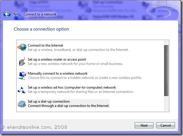 Choose a connection options, img© ekendraonline.com, 2008