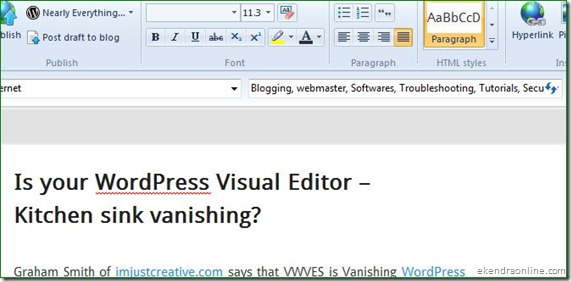 WordPress blog configured to be used in Windows Live Writer