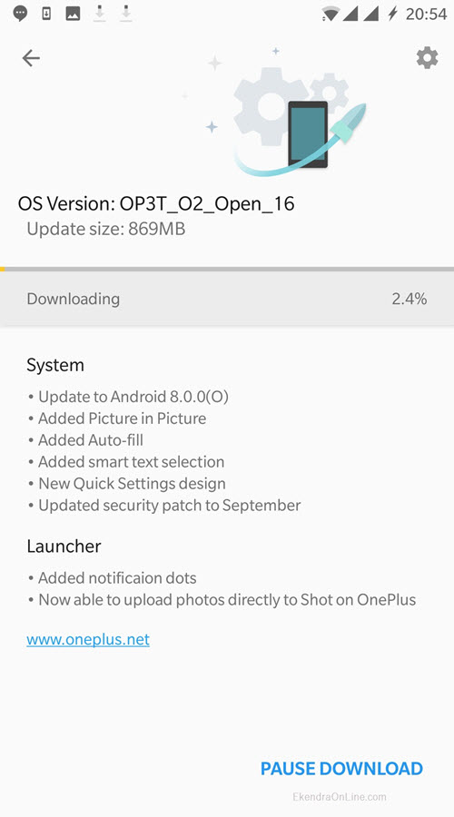 Downloading OnePlus 3T OpenBeta Android 8 update
