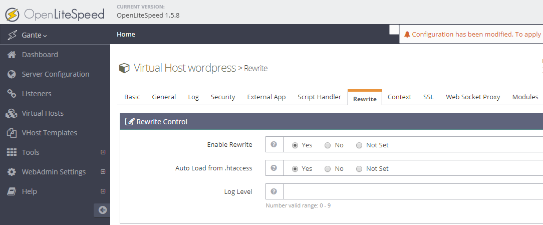 Enabling rewrite for virtual host in OpenLiteSpeed
