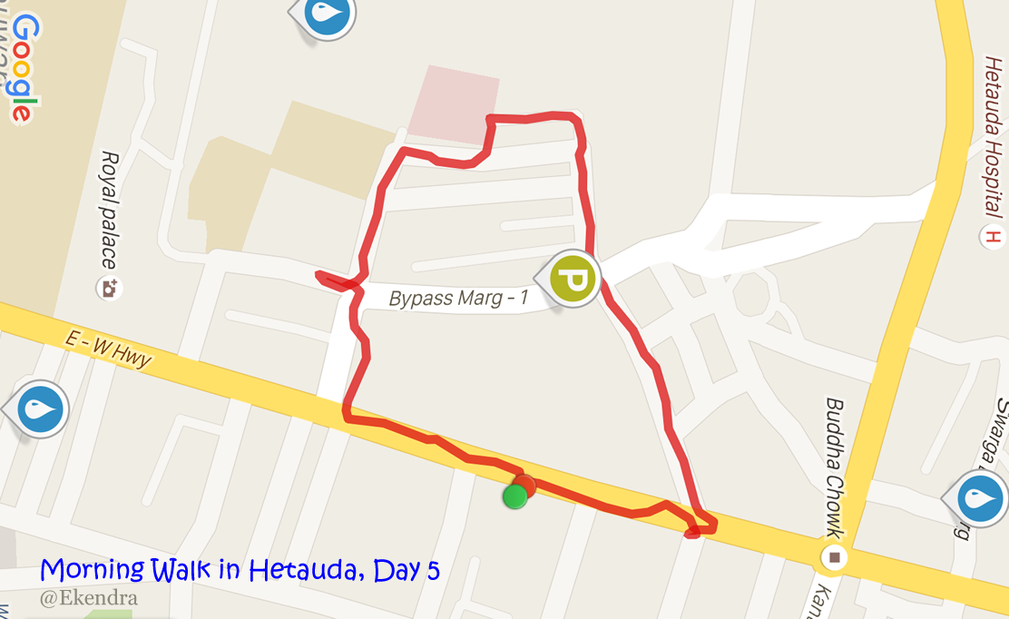 Google Map of Workout Morning Walk in Hetauda Day 5