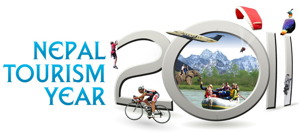 Nepal Tourism Year 2011 logo displaying potential adventure, sports, mountaineering, wildlife and much more
