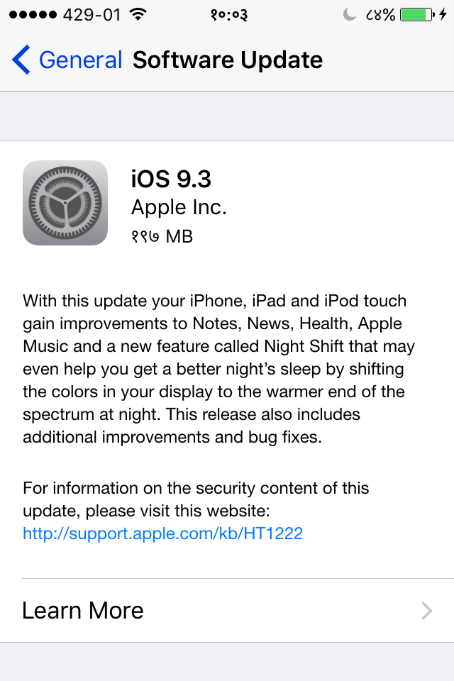 iOS 9.3 Updates with Night Shift in iPhone